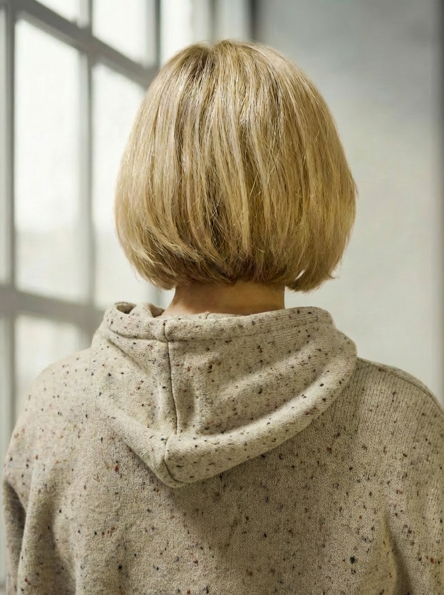 Model wearing Bou Clothing’s Beige Red Fleck luxury Deryn hoodie 
 in a softly lit modern interior, showcasing a relaxed fit, premium fabric, and minimalist neutral style.